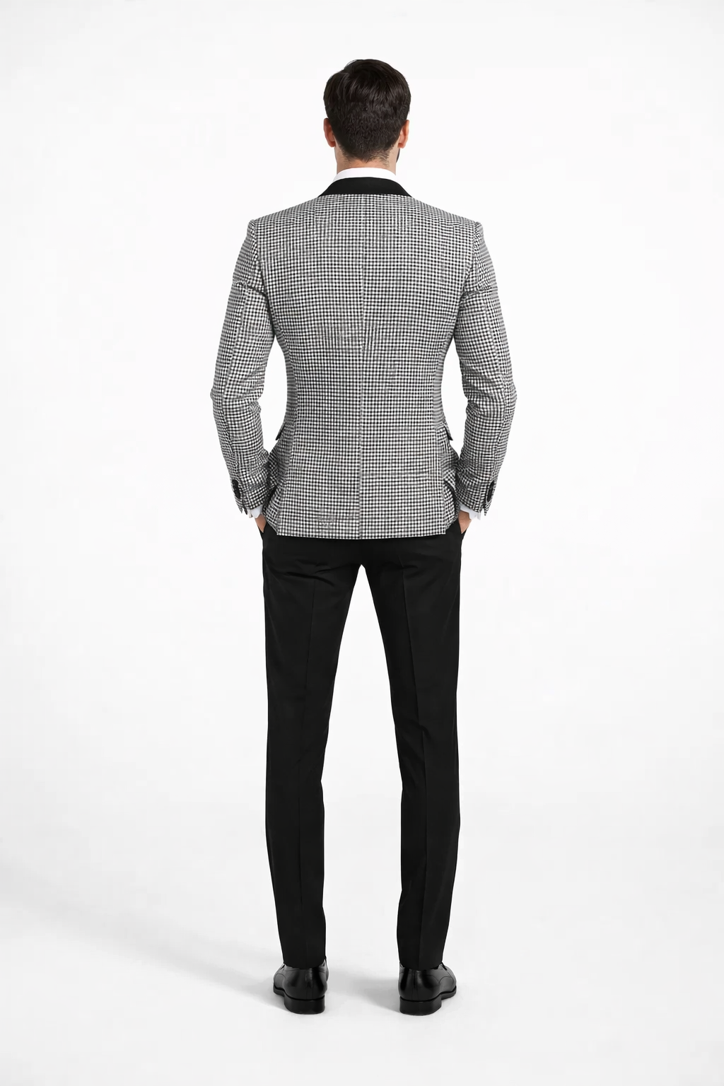 Mens Houndstooth Blazers Mens Two Button houndstooth checkered Designed Black ~ White Blazer - 38 Regular