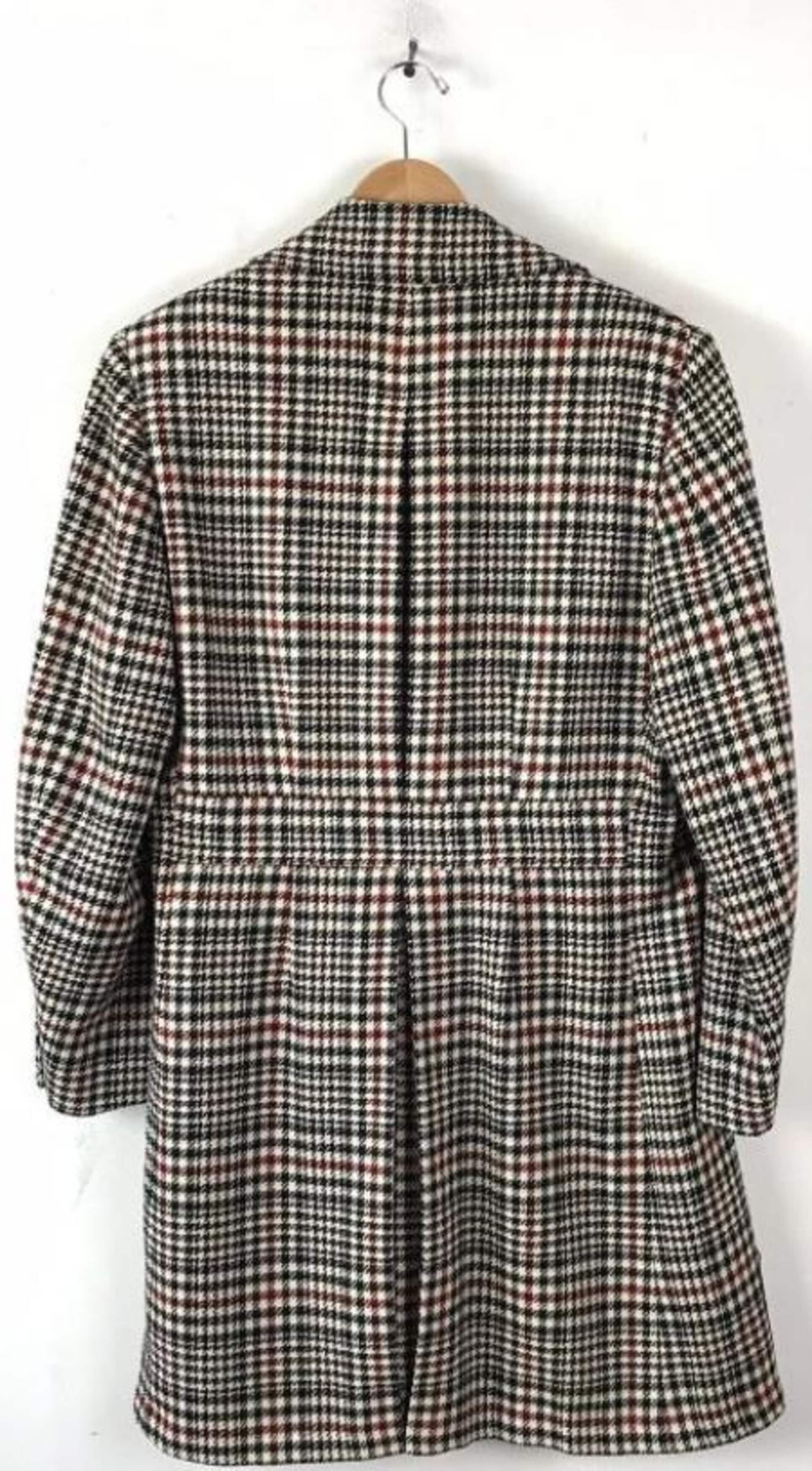 Mens Houndstooth Six Button Front Double Breasted Wool Overcoat