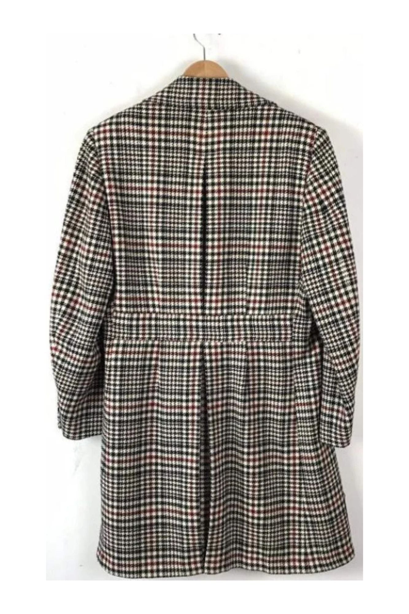 Mens Houndstooth Six Button Front Double Breasted Wool Overcoat - Coat Size 38