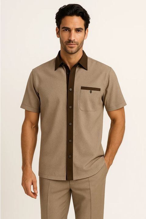 Mens Houndstooth Walking Suit by Dreams by Zacchi – 2 Piece Lei sure Set in brown/tan- $99