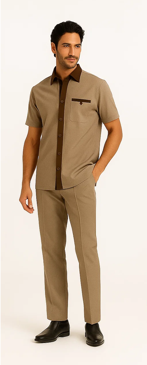 Mens Houndstooth Walking Suit by Dreams by Zacchi â€“ 2 Piece Lei sure Set in brown/tan- $99