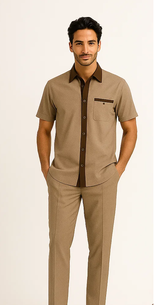 Mens Houndstooth Walking Suit by Dreams by Zacchi – 2 Piece Lei sure Set in brown/tan- $99 - S/30