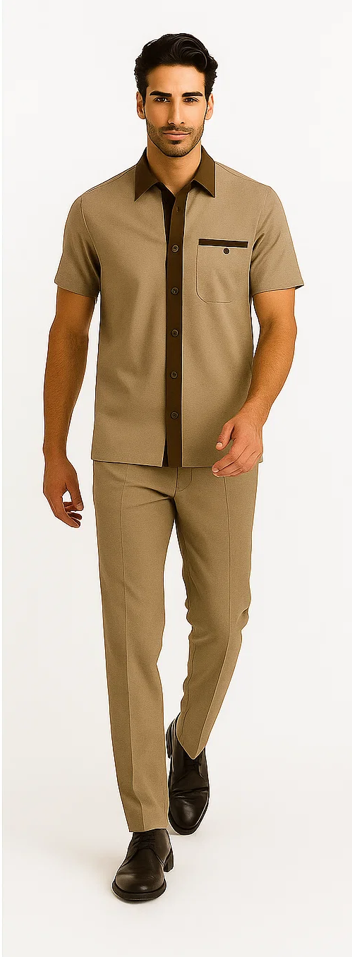 Mens Houndstooth Walking Suit by Dreams by Zacchi – 2 Piece Lei sure Set in brown/tan- $99 - S/30