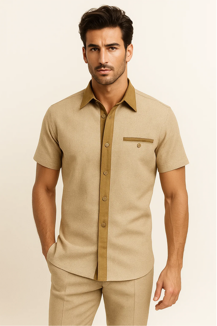 Mens Houndstooth Walking Suit by Dreams by Zacchi 2 Piece Lei sure Set in camel- $99