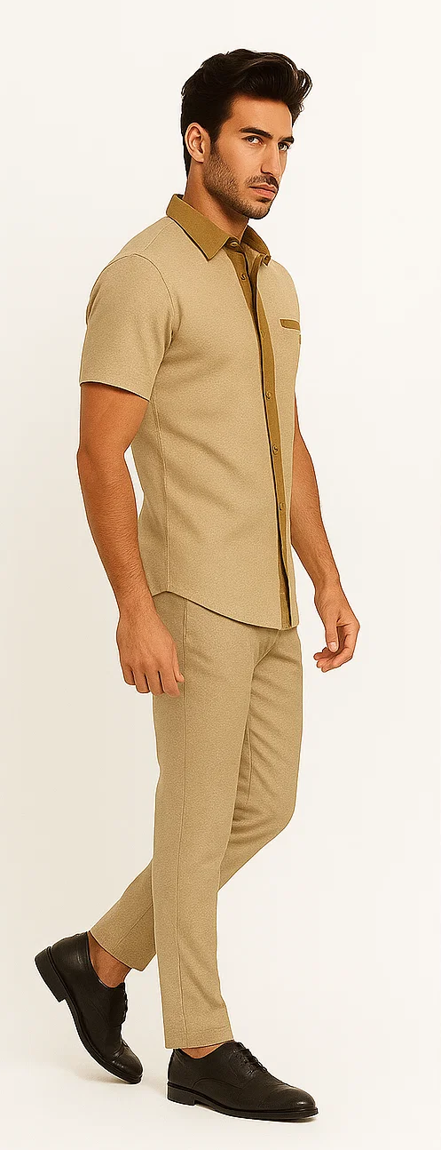 Men’s Houndstooth Walking Suit by Dreams by Zacchi – 2 Piece Lei sure Set in camel- $99 - S/30