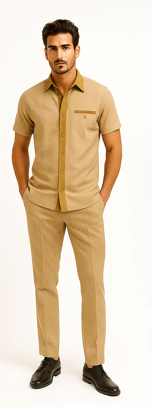 Men’s Houndstooth Walking Suit by Dreams by Zacchi – 2 Piece Lei sure Set in camel- $99 - S/30