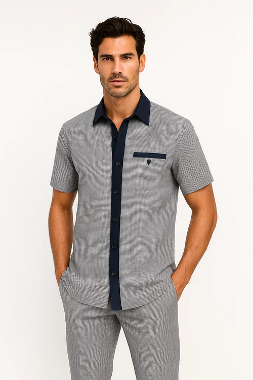 Mens Houndstooth Walking Suit by Dreams by Zacchi - 2 Piece Lei sure Set in navy/white- $99