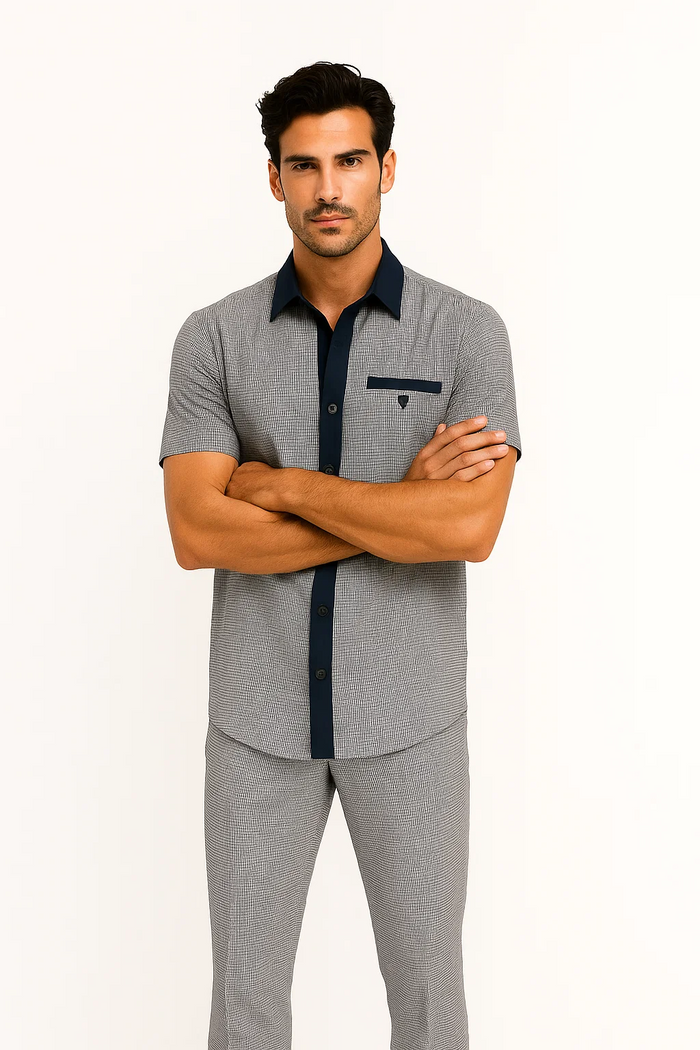 Mens Houndstooth Walking Suit by Dreams by Zacchi - 2 Piece Lei sure Set in navy/white- $99
