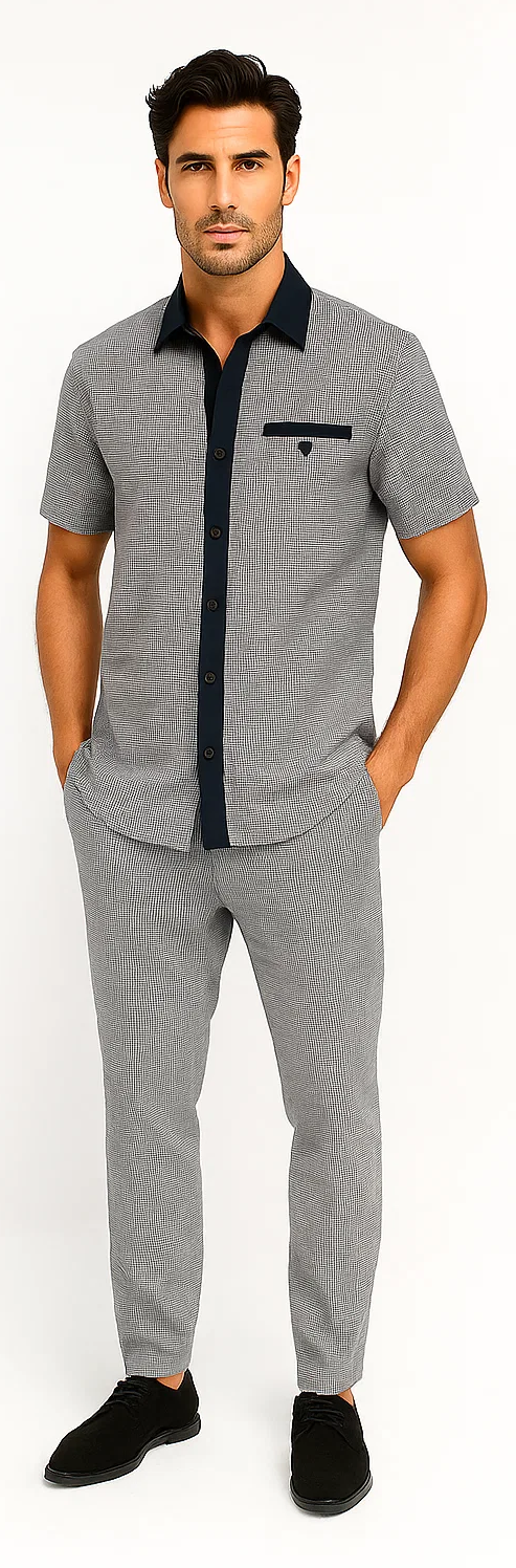 Mens Houndstooth Walking Suit by Dreams by Zacchi - 2 Piece Lei sure Set in navy/white- $99
