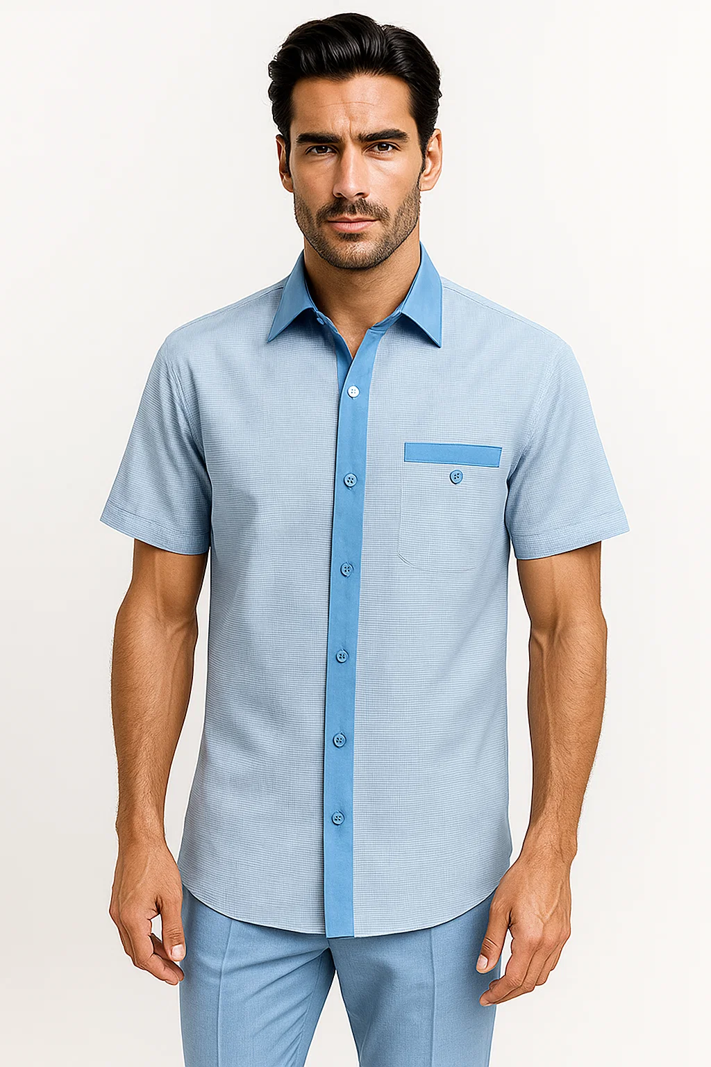 Mens Houndstooth Walking Suit by Dreams by Zacchi - 2 Piece Lei sure Set in Sky Blue- $99