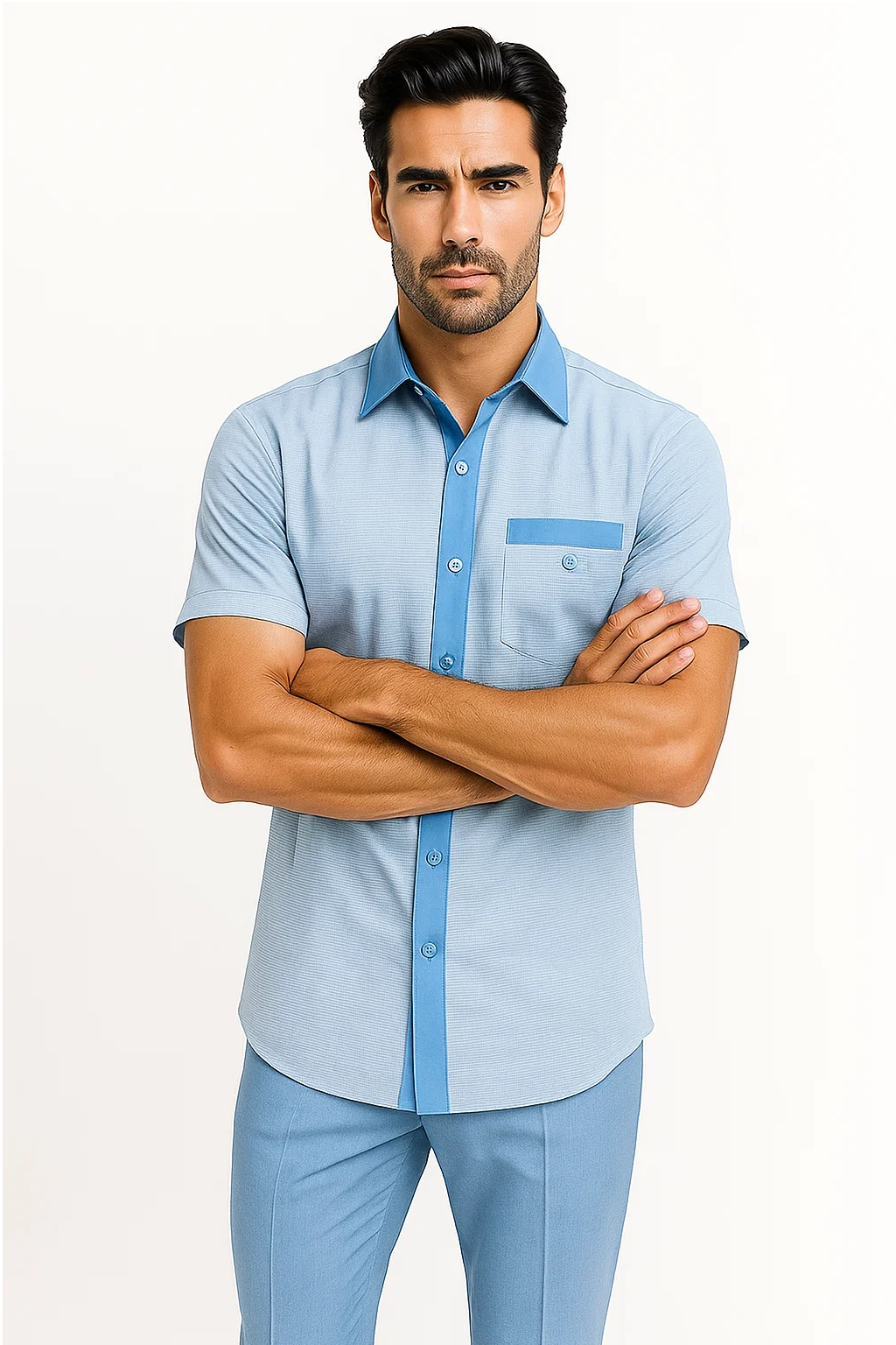 Men’s Houndstooth Walking Suit by Dreams by Zacchi – 2 Piece Lei sure Set in Sky Blue- $99 - S/30