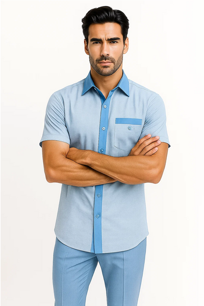 Mens Houndstooth Walking Suit by Dreams by Zacchi - 2 Piece Lei sure Set in Sky Blue- $99
