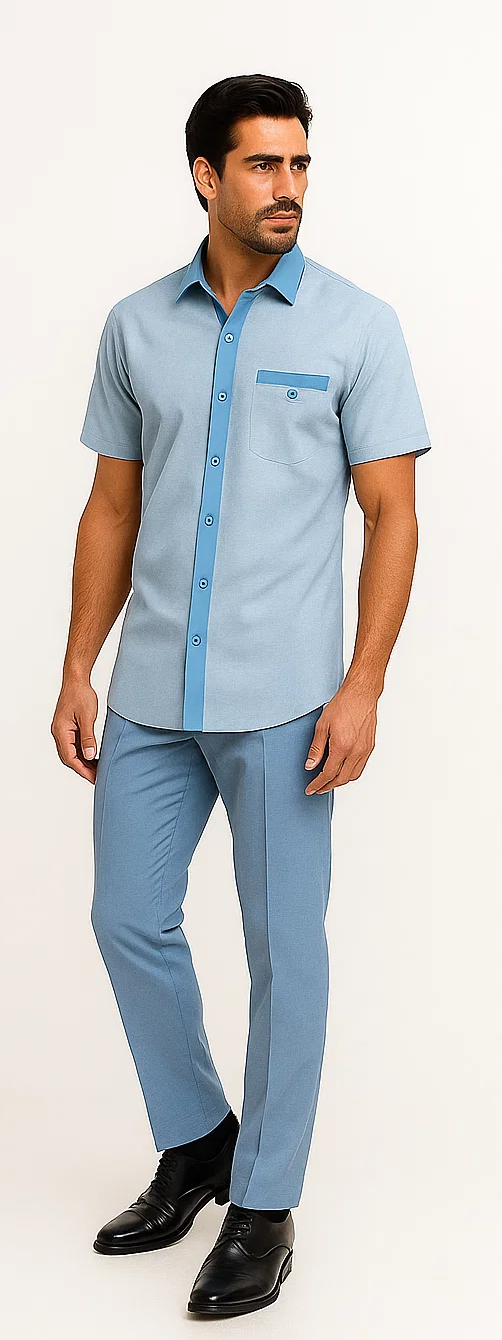 Mens Houndstooth Walking Suit by Dreams by Zacchi - 2 Piece Lei sure Set in Sky Blue- $99