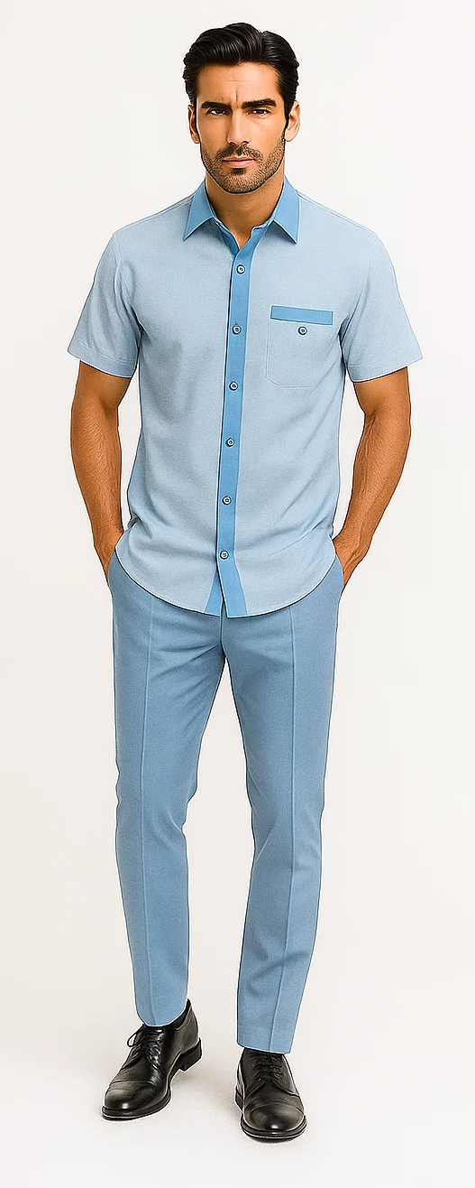 Mens Houndstooth Walking Suit by Dreams by Zacchi - 2 Piece Lei sure Set in Sky Blue- $99