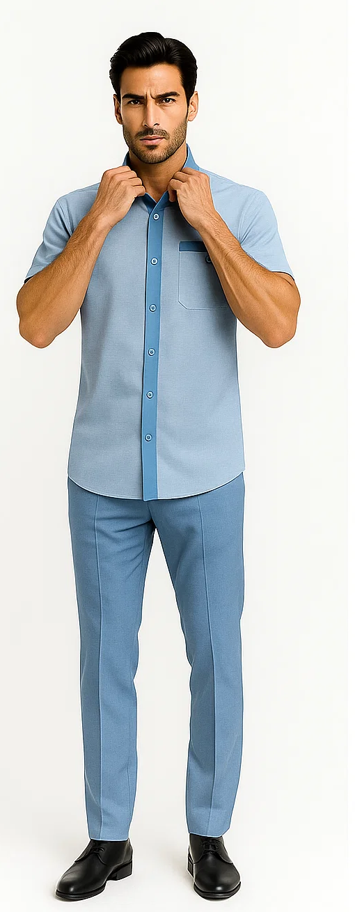 Mens Houndstooth Walking Suit by Dreams by Zacchi - 2 Piece Lei sure Set in Sky Blue- $99