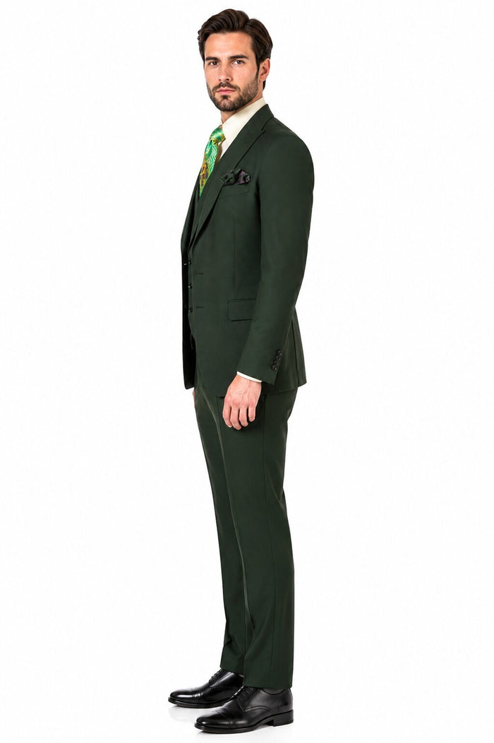 Rossi Man ELI RM117 Classic 3-Piece Mens Suit in Hunter Green