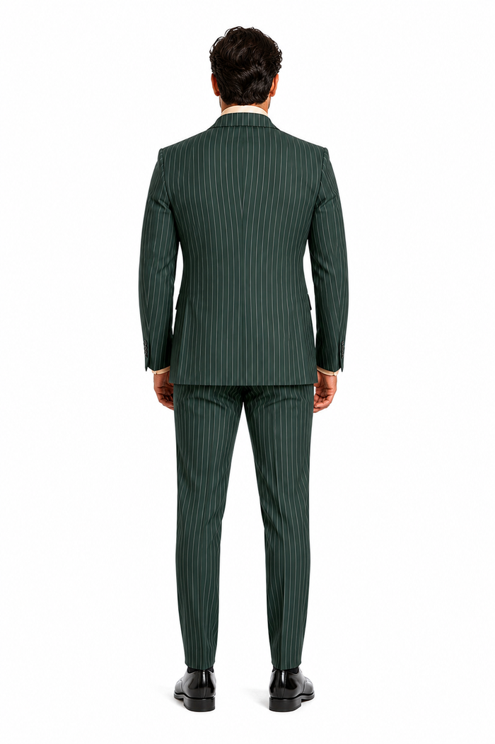 Mens Hunter Green Pinstripe Double-Breasted Suit Bold 6-Button Vintage Gangster Style 1920s Look
