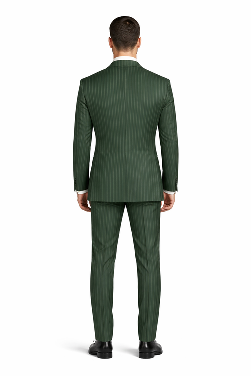 Mens Hunter Green Pinstripe Double-Breasted Suits Bold 6-Buttons Vintage Gangster Style 1920s Look