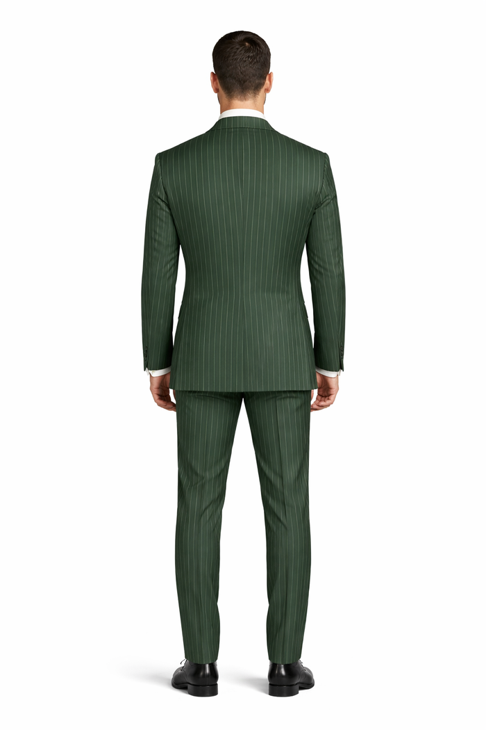 Mens Hunter Green Pinstripe Double-Breasted Suits Bold 6-Buttons Vintage Gangster Style 1920s Look