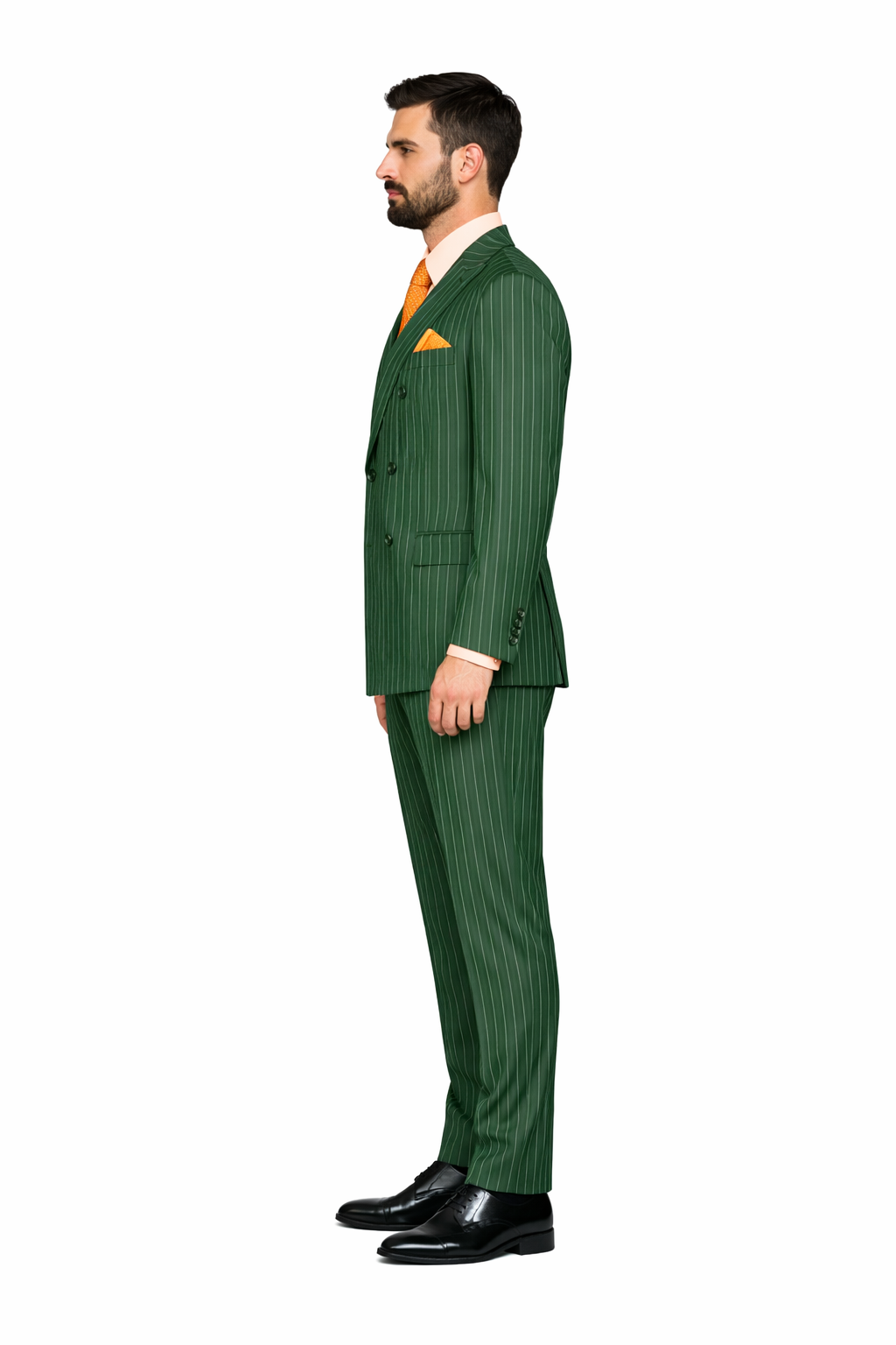 Mens Hunter Green Pinstripe Double-Breasted Suits Bold 6-Buttons Vintage Gangster Style 1920s Look