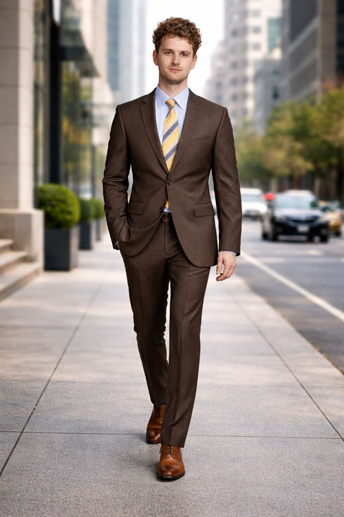 Men's Inexpensive Affordable Discounted and Silk Blend Authentic - Brown Suit-New Designer Collection