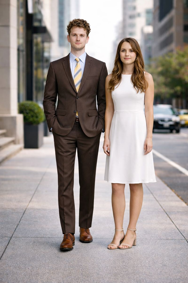 Men's Inexpensive Affordable Discounted and Silk Blend Authentic - Brown Suit-New Designer Collection - 38 Short Jacket+32 Waist Adjustable 28to34)(Height: 5 4 to5 7 )(Neck  15-16.5)S-M)