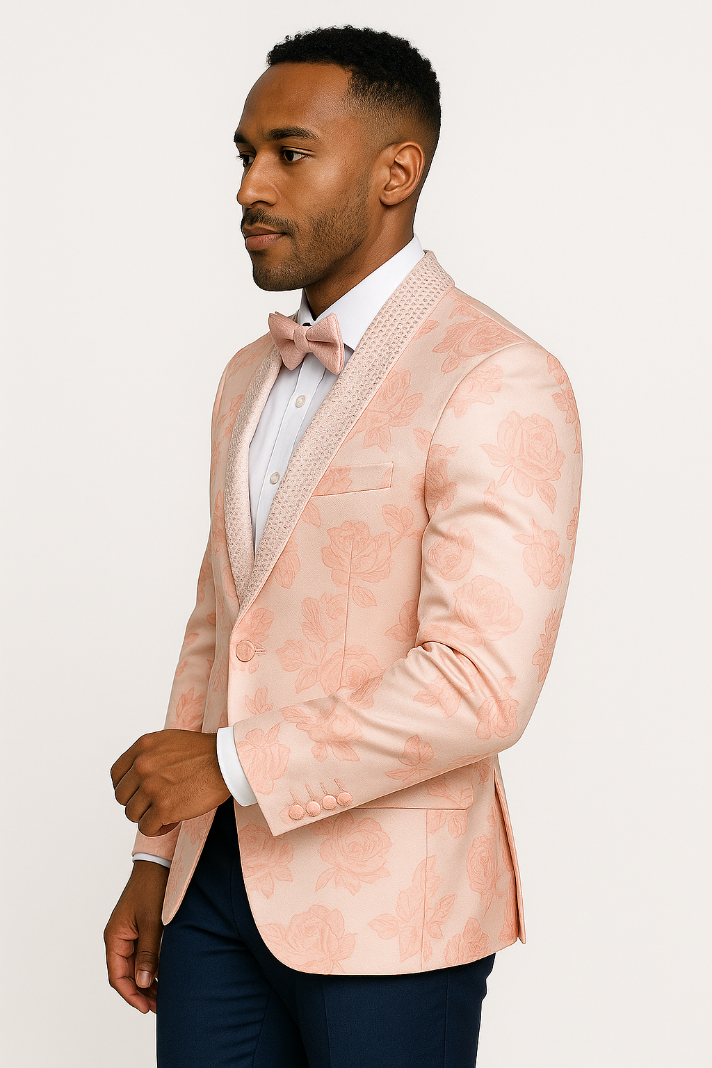 Mens Paisley Jeweled Shawl Prom 2026 Tuxedo in Blush Pink - 38 Short Jacket+32 Waist Adjustable 28to34)(Height: 5’4”to5’7”)(Neck 15-16.5)S-M)