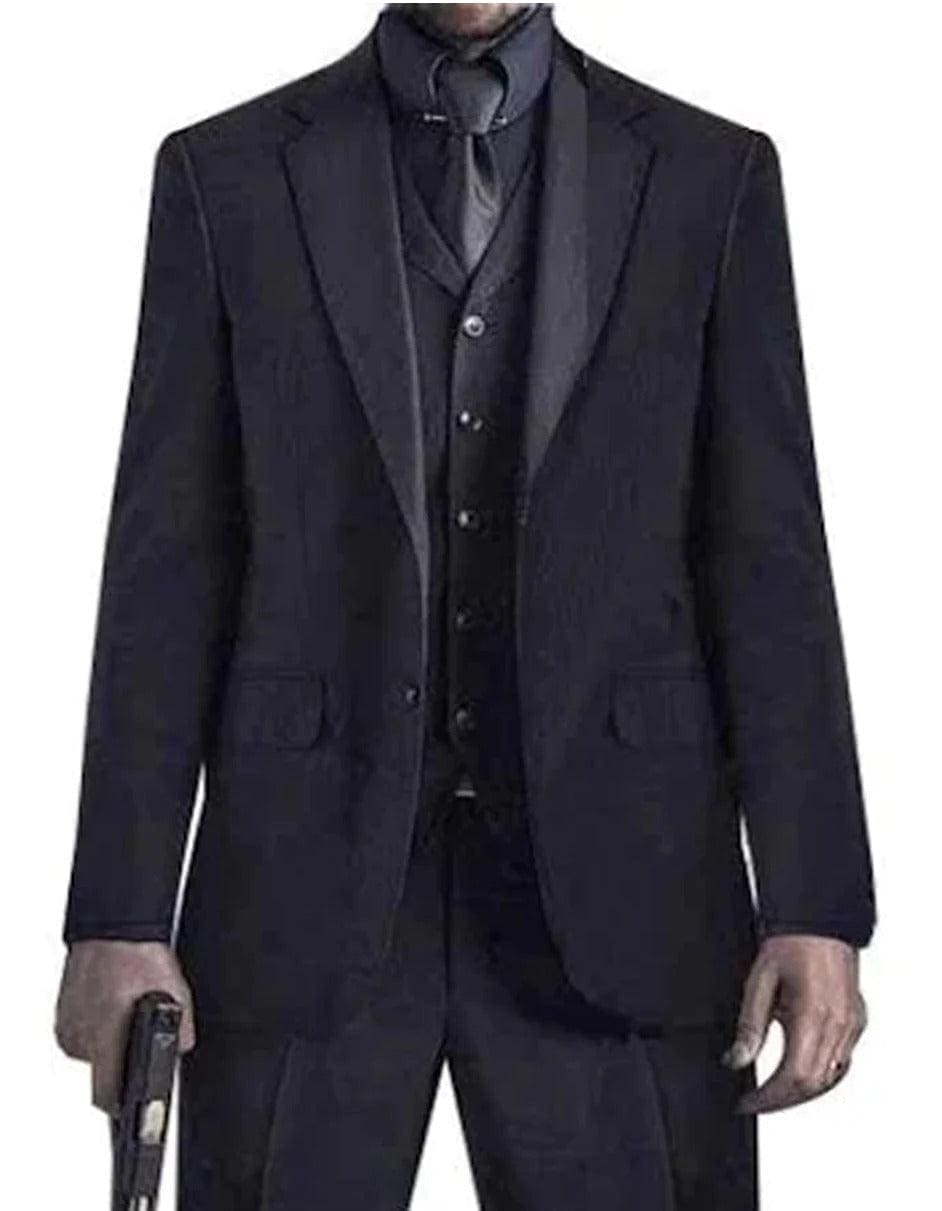 Mens John Wick Black Suit Package + Shirt & Tie - 38 Short Jacket+32 Waist Adjustable 28to34)(Height: 5 4 to5 7 )(Neck  15-16.5)S-M)