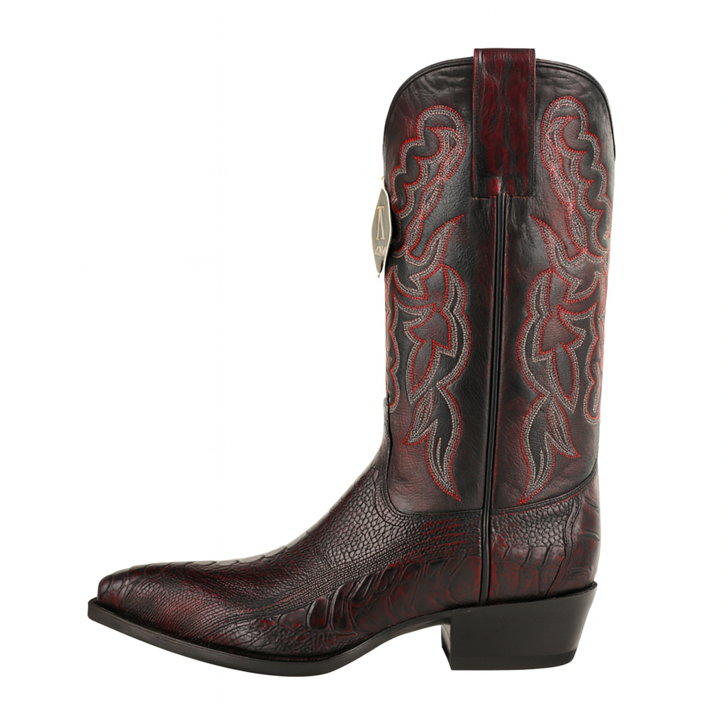 Mens King Exotic Ostrich Leg Boots Black Cherry (4980518) - 6 E