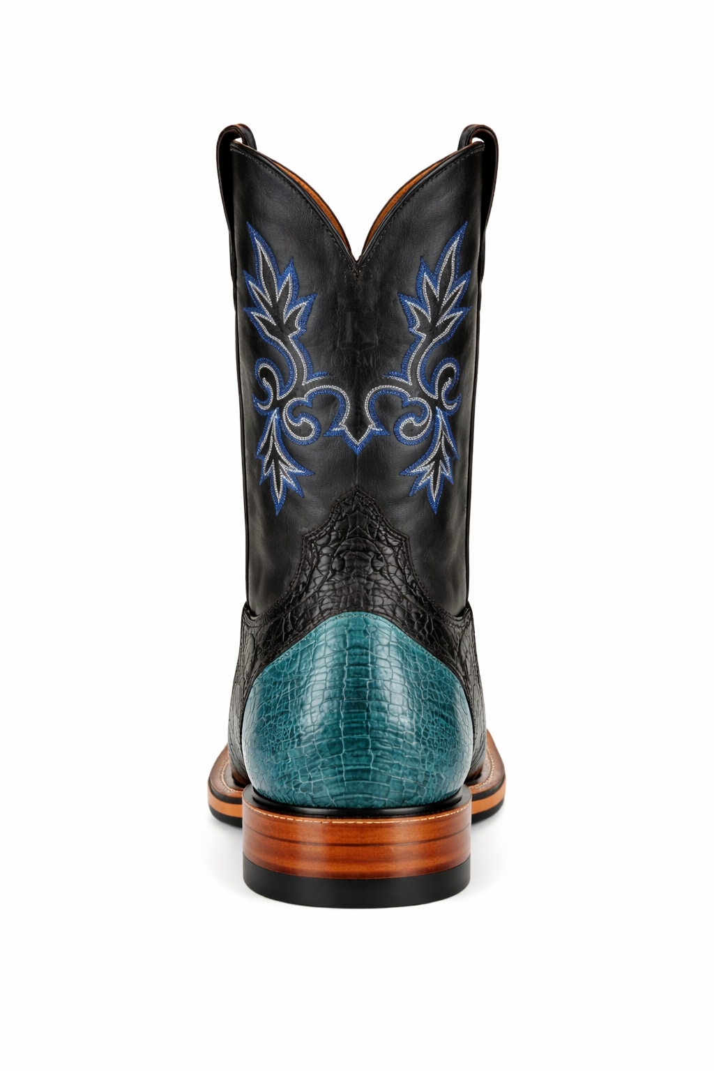 Men's King Exotic Ostrich Leg Square Toe Boots With Saddle Handmade Blue Jean (48170514)-New Designer Collection - 6 E