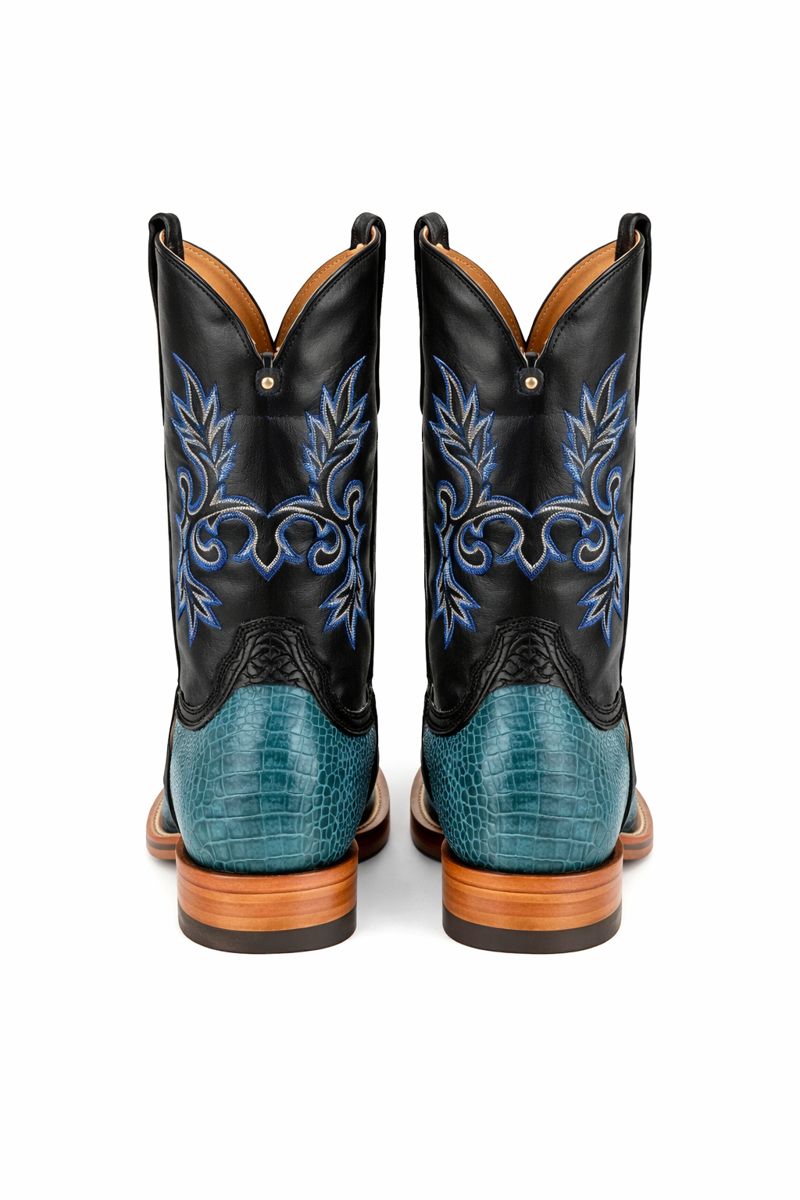 Men's King Exotic Ostrich Leg Square Toe Boots With Saddle Handmade Blue Jean (48170514)-New Designer Collection - 6 E
