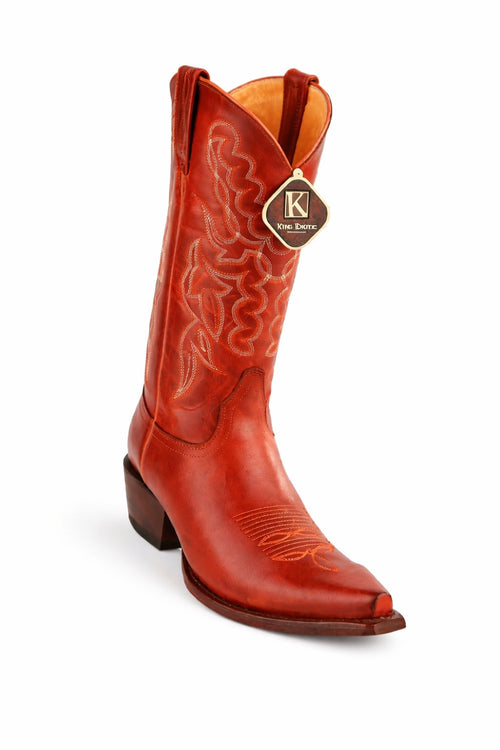 Men's King Exotic Snip Toe Pull Up Leather Boots Handmade Cognac (4943803)