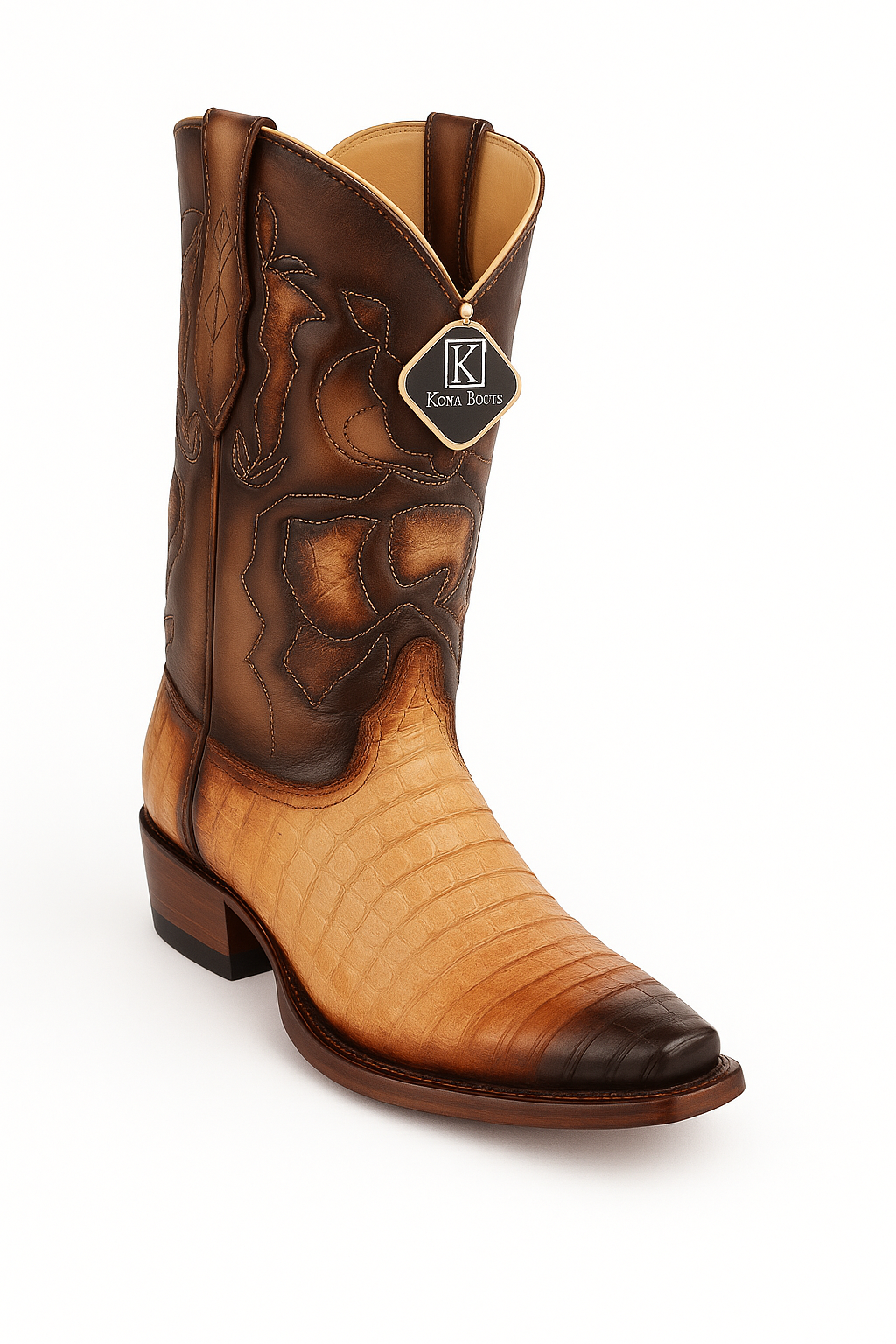 Men's King Exotic Snip Toe Caiman Belly Boots Handcrafted Burnished Oryx (494RD8215) - 6
