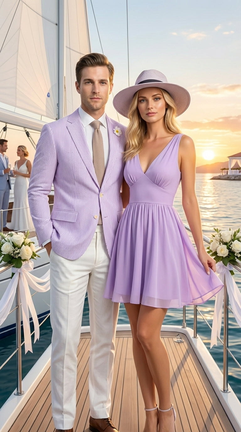 Mens Lavender Seersucker Blazer – Lightweight Striped Summer Sport Coat Casual Smart Formal Jacket - 34 Short