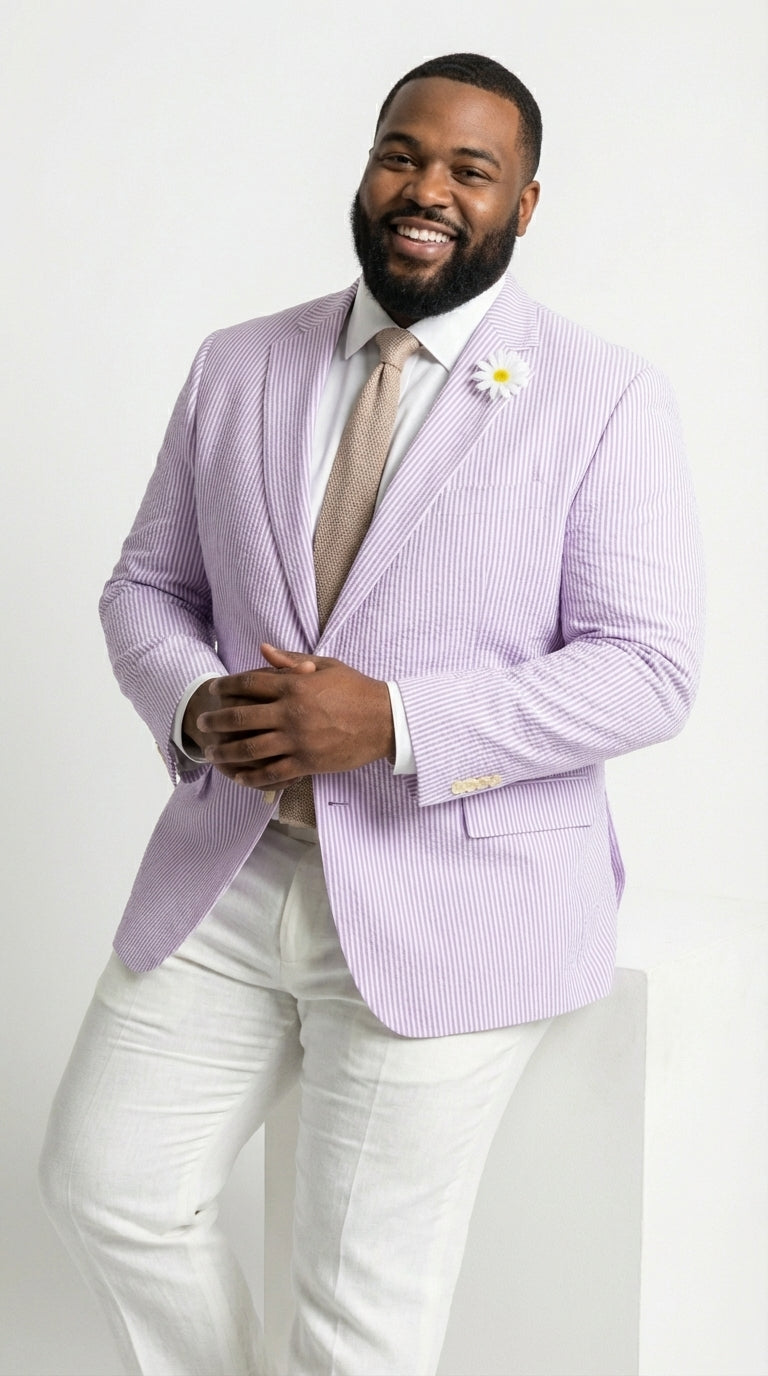 Mens Lavender Seersucker Blazer – Lightweight Striped Summer Sport Coat Casual Smart Formal Jacket - 34 Short