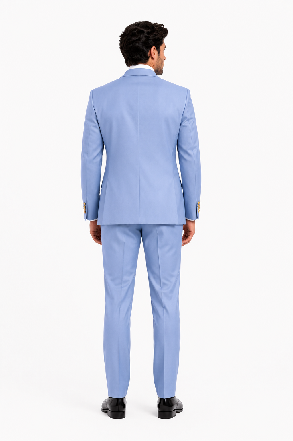 Mens Light Blue Double-Breasted Suits with Gold Button Slim Fit 2-Piece Formal Set in Sky Blue Color