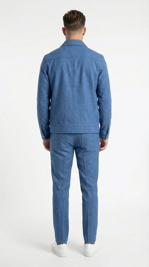 Mens Light Blue Walking Suit Set – Safair Military Casual Jacket and Pants Outfit for Travel, Vacation, Streetwear