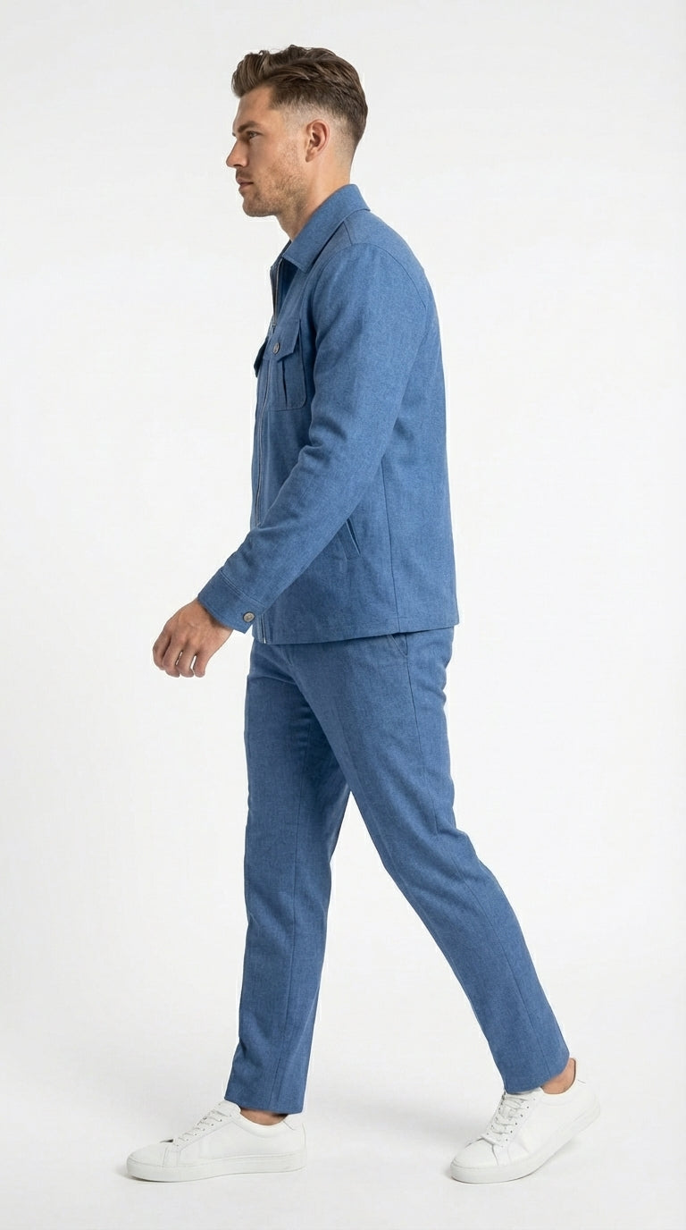 Mens Light Blue Walking Suit Set – Safair Military Casual Jacket and Pants Outfit for Travel, Vacation, Streetwear - S