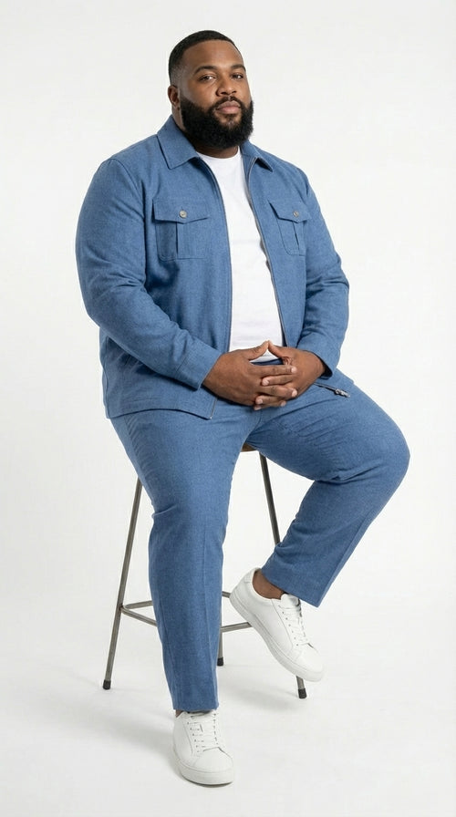 Mens Light Blue Walking Suit Set – Safair Military Casual Jacket and Pants Outfit for Travel, Vacation, Streetwear