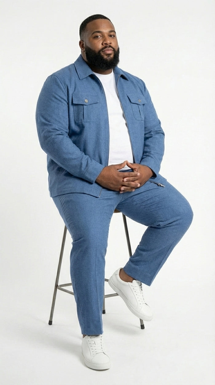 Mens Light Blue Walking Suit Set – Safair Military Casual Jacket and Pants Outfit for Travel, Vacation, Streetwear