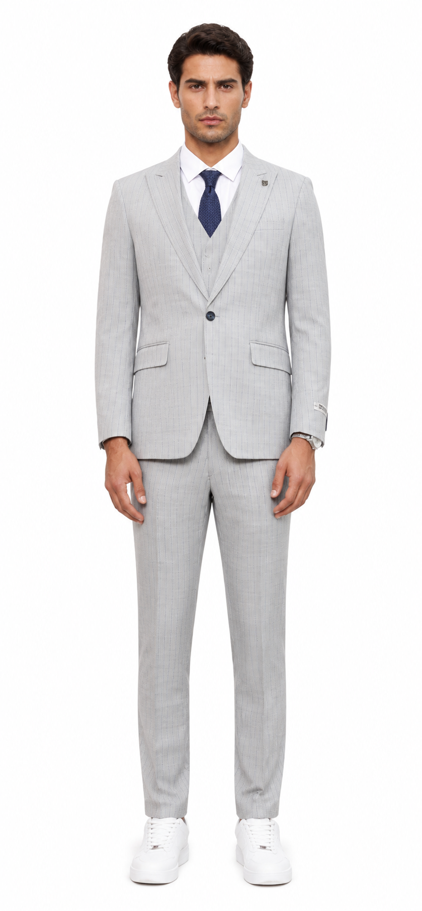 Mens Light Gray and Black Pinstripe 3 Piece Suit – Peaky Blinders Inspired Vintage Gangster 1920s Suit - 34 Short or Extra Small