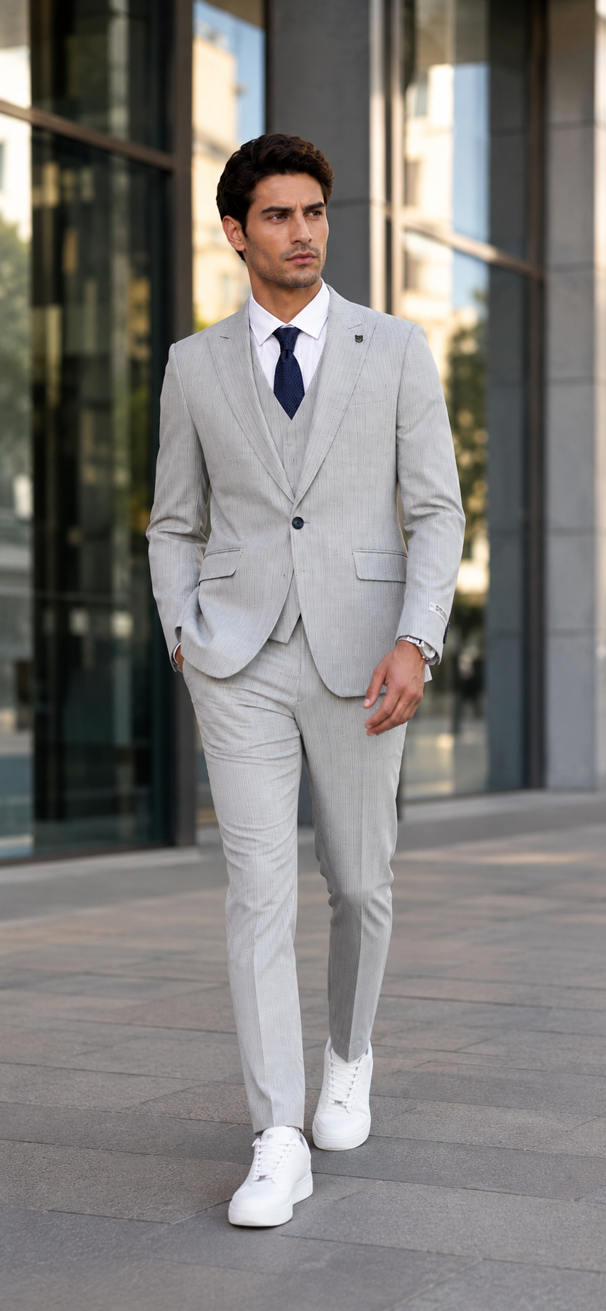 Mens Light Gray and Black Pinstripe 3 Piece Suit – Peaky Blinders Inspired Vintage Gangster 1920s Suit - 34 Short or Extra Small