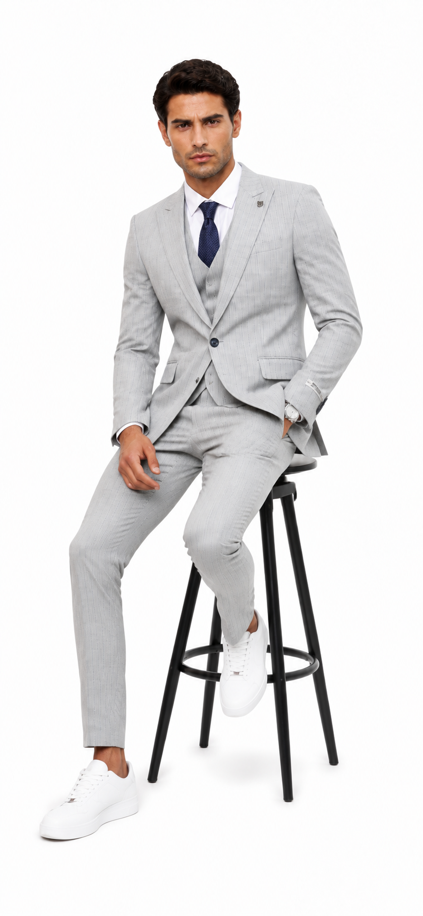 Mens Light Gray and Black Pinstripe 3 Piece Suit – Peaky Blinders Inspired Vintage Gangster 1920s Suit - 34 Short or Extra Small