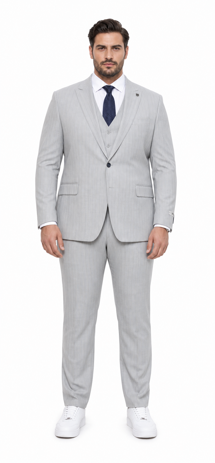 Mens Light Gray and Black Pinstripe 3 Piece Suit – Peaky Blinders Inspired Vintage Gangster 1920s Suit - 34 Short or Extra Small