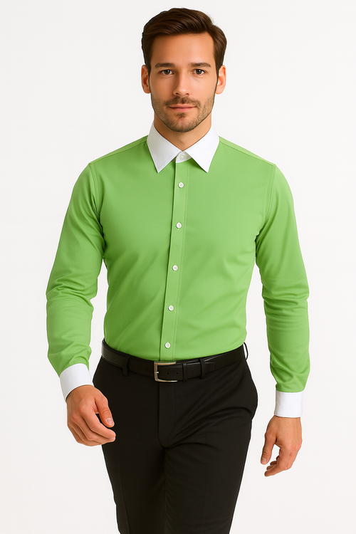 Classic Stylish Fashionable -White Collar Two Toned Contrast white collars Multi-color Men's Dress Shirt