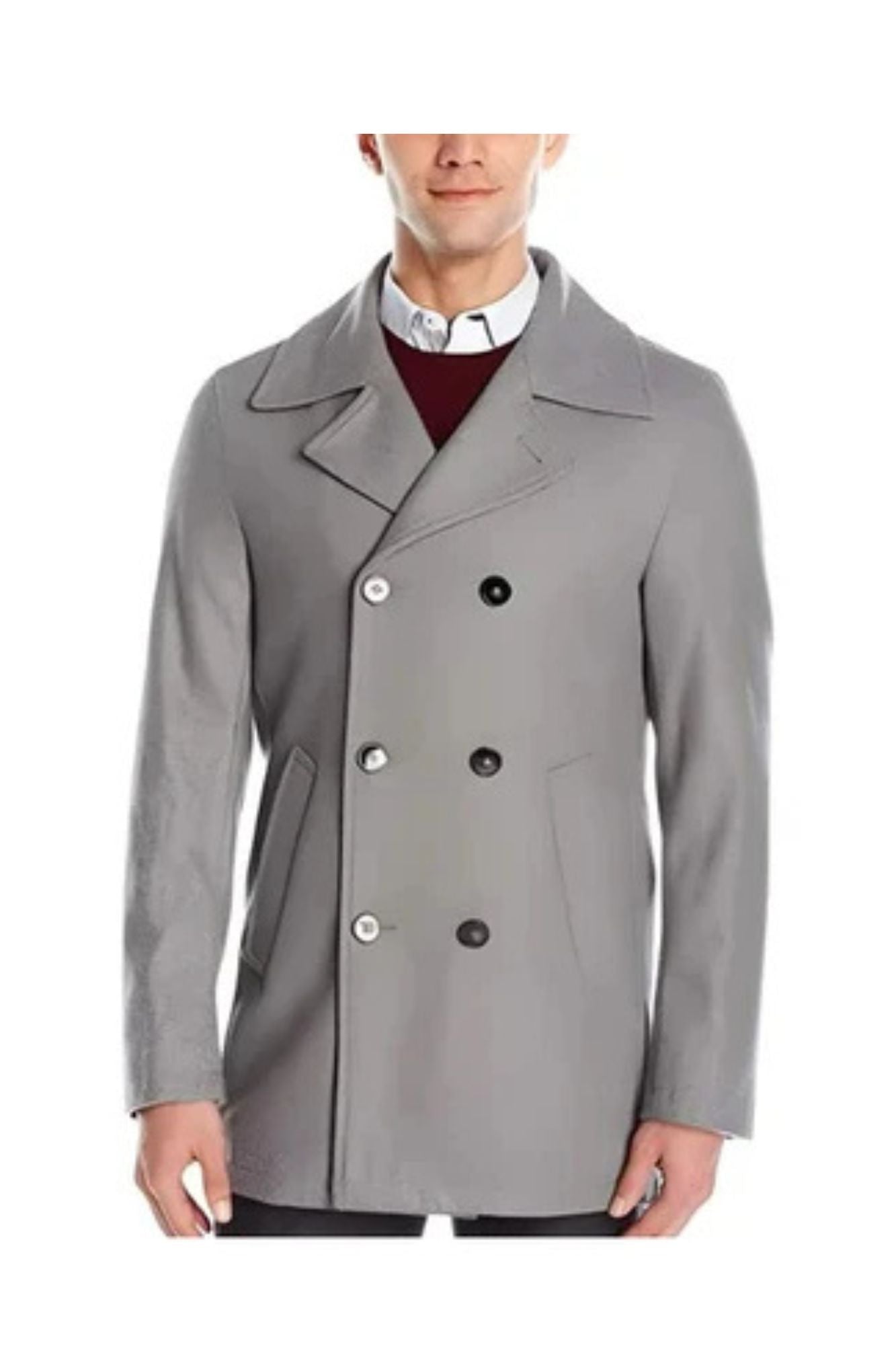 Men's Light Grey Double Breasted Wool Short Peacoat - Coat Size 38