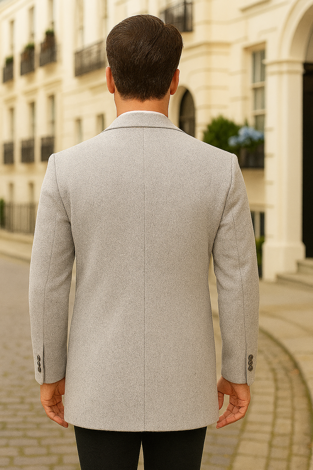 Mens Light Grey Slim Fit Wool Peacoat - Coat Size 38