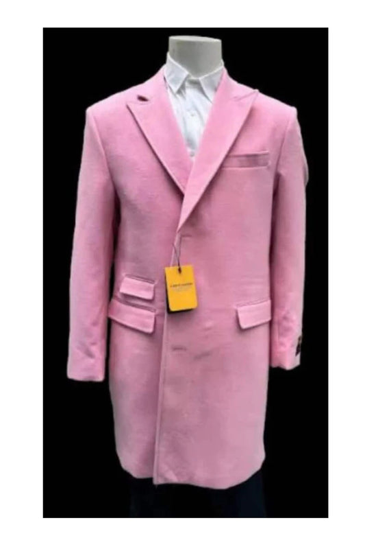 Mens Light Pink Wool Fashion Overcoat - Light Pink Carcoat