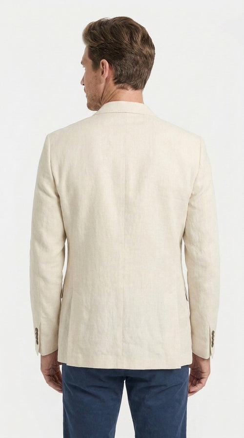 Men's Light Tan Sport Coat – Two-Button Classic Blazer for Business, Wedding & Casual Wear Cream Ivory Linen Fabric