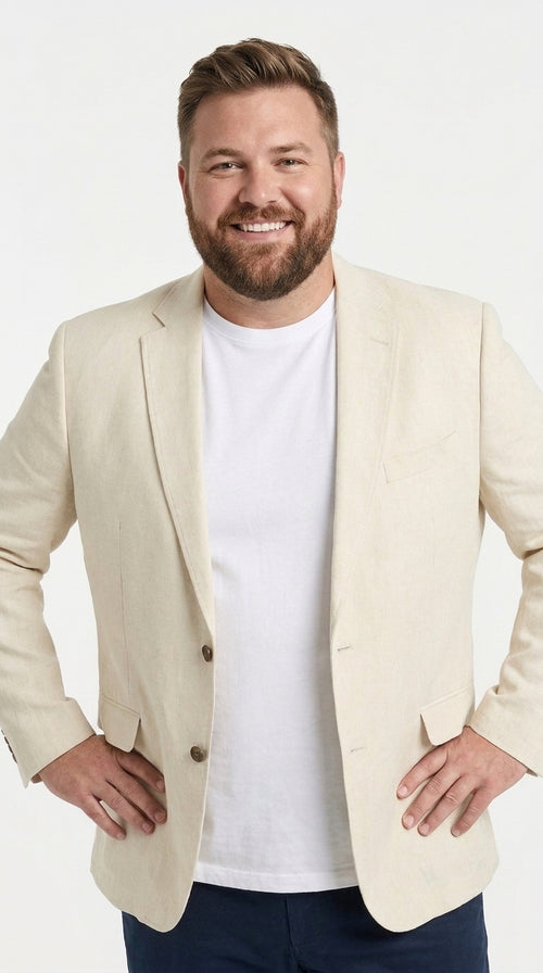 Men's Light Tan Sport Coat – Two-Button Classic Blazer for Business, Wedding & Casual Wear Cream Ivory Linen Fabric